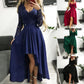 Elegant Satin V-Neck Maxi Dress with Lace Dovetail
