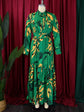 Elegant lapel print single breasted Waist tie long sleeved dress for spring and autumn women&