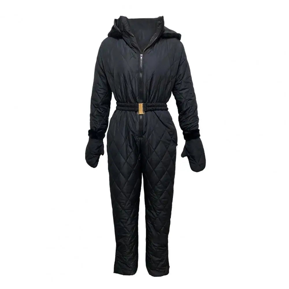 Thickened Cotton Padded Ski Jumpsuit Waterproof Winter Warm Ski Jacket Ice Snow Sports Jumpsuit Coat Zipper Closure Ski Suit ShedPoundsPortal