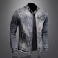 Trendy Stand Collar Zip-Uplapel Motorcycle Denim Jacket Unique Vintage Sports Top For Men Casual Trendy Brand Jacket ShedPoundsPortal