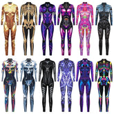 Popular Halloween Jumpsuit Sexy Print Cos Futuristic Clothing Tight Jumpsuit Wholesale Women Clothes Rompers Womens Combinaison ShedPoundsPortal