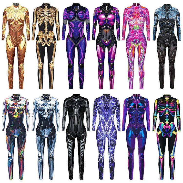Popular Halloween Jumpsuit Sexy Print Cos Futuristic Clothing Tight Jumpsuit Wholesale Women Clothes Rompers Womens Combinaison ShedPoundsPortal