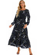 Women Eid Muslim Dresses Tight Waist O Neck Ruffles Spliced Casual Vestidos Flowers Dress Dubai Kaftan Islam Morocco Arab ShedPoundsPortal