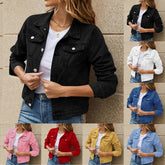 2025 Trend Womens Short Denim Jacket Classic Long Sleeve Boyfriend Jean Jacket Slim Fit Button Down Lapel Denim Coat Outwear ShedPoundsPortal