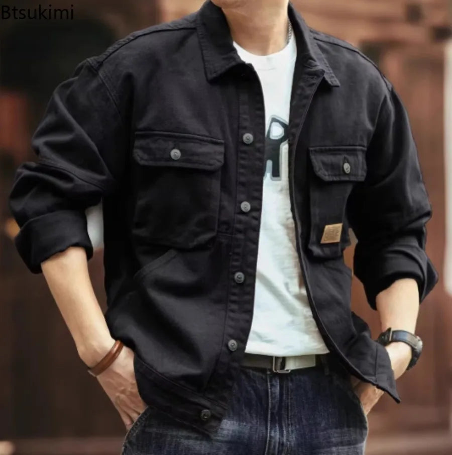 2025 Spring and Autumn New Fashion Solid Color Retro Cargo Jacket Men&
