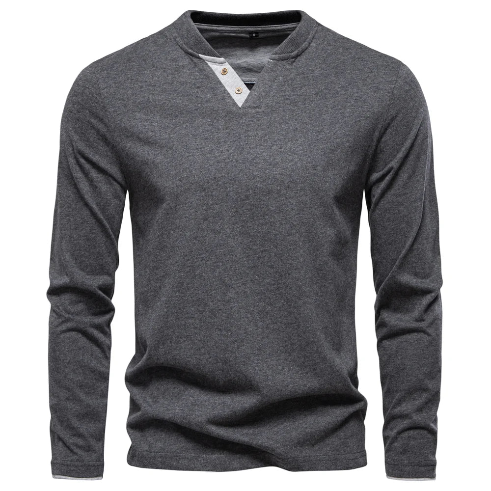 AIOPESON Henley Collar T Shirt Men Casual Solid Color Long Sleeve Autumn Fashion High Quality 100% Cotton Mens T Shirts ShedPoundsPortal