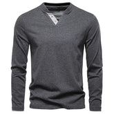AIOPESON Henley Collar T Shirt Men Casual Solid Color Long Sleeve Autumn Fashion High Quality 100% Cotton Mens T Shirts ShedPoundsPortal