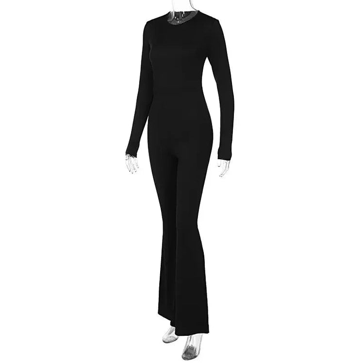 Jumpsuits Autumn New Women Sexy Black Backless Long Sleeve Bodycon Rompers Fashion Streetwear Flare Pants Casual Slim Jumpsuits ShedPoundsPortal