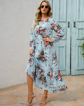 Women Eid Muslim Dresses Tight Waist O Neck Ruffles Spliced Casual Vestidos Flowers Dress Dubai Kaftan Islam Morocco Arab ShedPoundsPortal
