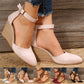 Fashion Women High Heel Sandals Closed Toe Solid Suede Pointed Wedge Heel Shoes Thick Bottom Buckle Sandals Female Footwear