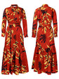 Elegant lapel print single breasted Waist tie long sleeved dress for spring and autumn women&