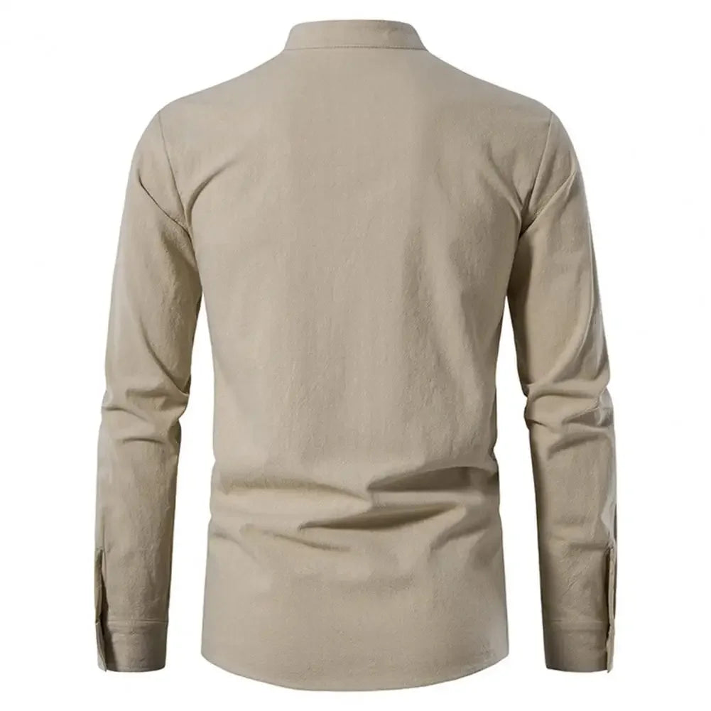Shirt Cotton Linen Flax Tops Lace Up Long Sleeves Blouse Mens V Neck Medieval Costume Embroidery Tunic Casual Shirt ShedPoundsPortal