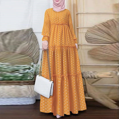 Womens dresses Bohemian Polka Dot Print Muslim Dress Long Sleeves Prayer Clothes summer dresses 2025