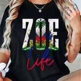 Tropical Island Vibes Tee - Caribbean Palm Tree Sunset Print, 100% Cotton Breathable Shirt for Beach Vacations & Cultural Events ShedPoundsPortal