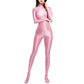Sexy Women Zipper Full Body Jumpsuit Oil Glossy Sheer Solid Color Tights Bodysuits Long Sleeve Catsuits Smooth Swimsuits Rompers ShedPoundsPortal
