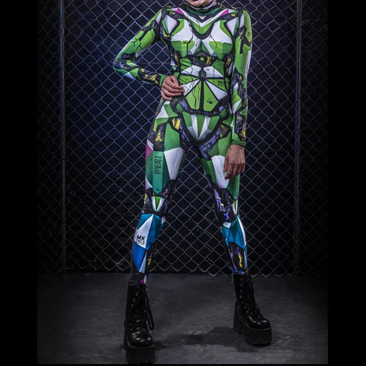 Robot Punk Jumpsuit Catsuit Sexy Female Women Cosplay Costume Skeleton Cyberpunk Steampunk Zentai Suit Halloween Bodysuit ShedPoundsPortal