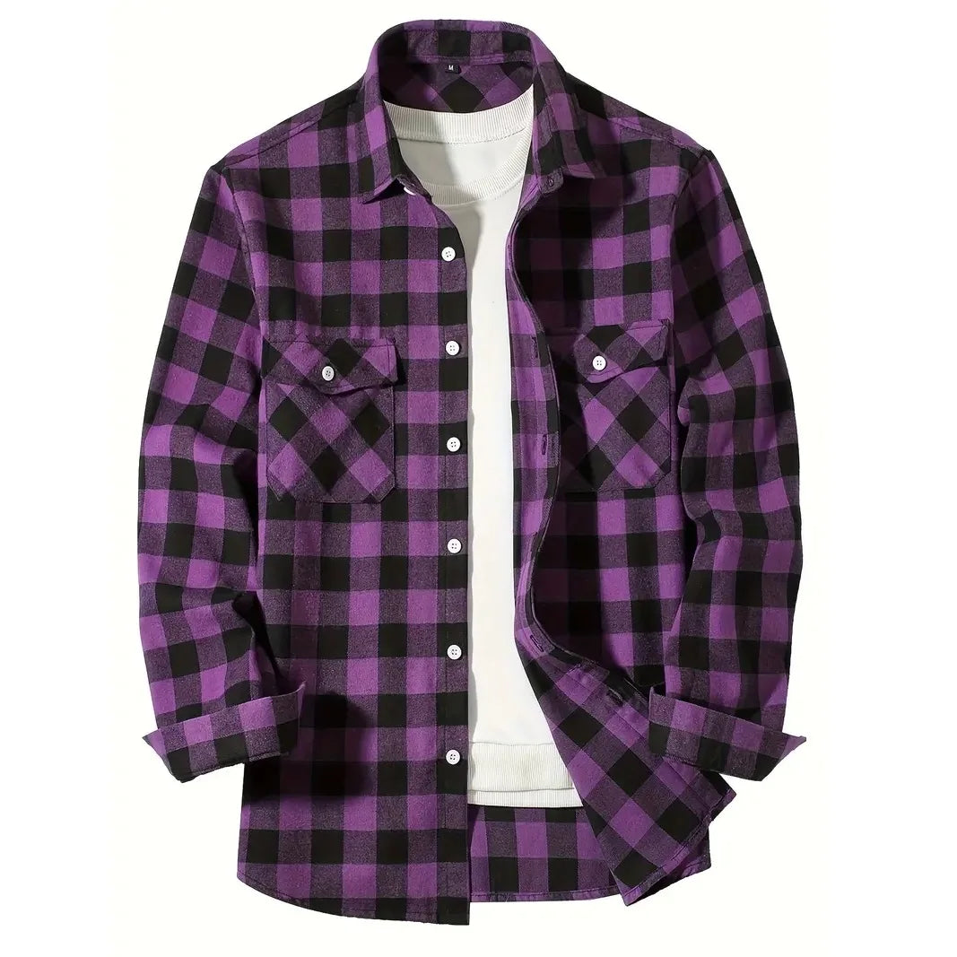Mens Shirts Single Breaste Classic Plaid Smart Casual Flannel Shirt Long Sleeved Chest Two Pockets Design Spring Autumn Men Tops ShedPoundsPortal