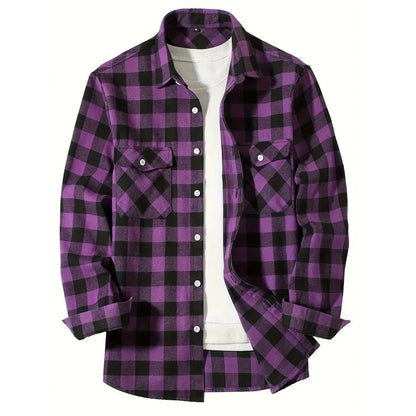 Mens Shirts Single Breaste Classic Plaid Smart Casual Flannel Shirt Long Sleeved Chest Two Pockets Design Spring Autumn Men Tops ShedPoundsPortal