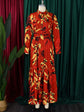 Elegant lapel print single breasted Waist tie long sleeved dress for spring and autumn women&