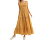 Women Boho Maxi Dress Off Shoulder Ruffle Floral Print Sleeveless Smocked Waist Long Summer Beach Dress with Pockets