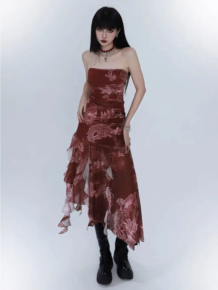 Sexy Dresses for Women 2025 Vestidos De Mujer Tunic Print Sleeveless Backless Robe Femme Fashion Summer Irregular Chiffon Dress ShedPoundsPortal