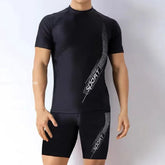 Men Swimsuit O-Neck Short Sleeve Mid-rise Swimming Suit Printing Slim Fit T-shirt Swimming Trucks Set Beachwear ShedPoundsPortal
