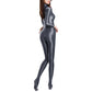 Sexy Women Zipper Full Body Jumpsuit Oil Glossy Sheer Solid Color Tights Bodysuits Long Sleeve Catsuits Smooth Swimsuits Rompers ShedPoundsPortal