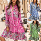 Dresses For Women Summer Casual Plus Size Womens Vintage Ethnic Printed Tassel Tie Neck Loose Fit Bohemian Tunic Woman Clothing