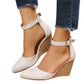 Fashion Women High Heel Sandals Closed Toe Solid Suede Pointed Wedge Heel Shoes Thick Bottom Buckle Sandals Female Footwear