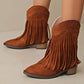 Wide Calf Womens Boots Lacy European And Foreign Trade Large Size Retro Suede Short Boots New Pointed Thick Heel Mud Women