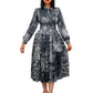Elegant Dresses Woman 2025 Bow Collar Vintage Printed Full Sleeve A Line Mid Calf Luxury Female Birthday Party Dinner Vestidos