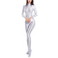 Sexy Women Zipper Full Body Jumpsuit Oil Glossy Sheer Solid Color Tights Bodysuits Long Sleeve Catsuits Smooth Swimsuits Rompers ShedPoundsPortal