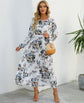 Women Eid Muslim Dresses Tight Waist O Neck Ruffles Spliced Casual Vestidos Flowers Dress Dubai Kaftan Islam Morocco Arab ShedPoundsPortal