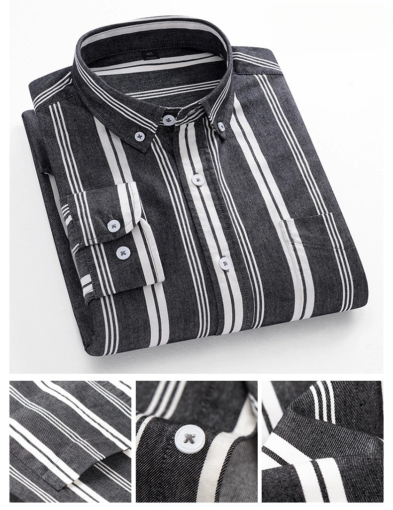 Casual Long-sleeve Shirts for Men Slim Fit Plain Shirt 100%cotton Plaid Striped Tops Soft Designer Fashion Korean Trends Clothes ShedPoundsPortal