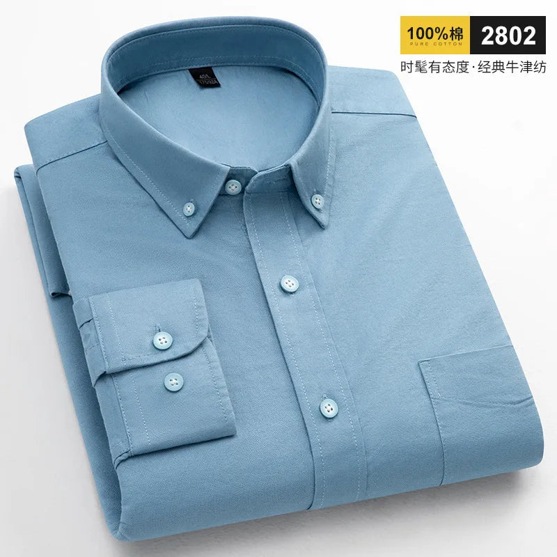 Casual Long-sleeve Shirts for Men Slim Fit Plain Shirt 100%cotton Plaid Striped Tops Soft Designer Fashion Korean Trends Clothes ShedPoundsPortal