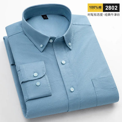 Casual Long-sleeve Shirts for Men Slim Fit Plain Shirt 100%cotton Plaid Striped Tops Soft Designer Fashion Korean Trends Clothes ShedPoundsPortal