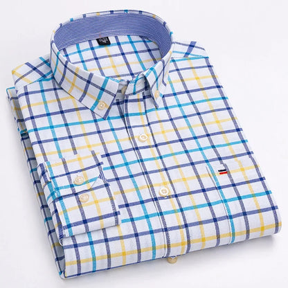 Casual Pure Cotton Oxford Mens Shirts Long Sleeve Plain Soild Regular Fit Fashion Button Man Dress Shirts