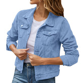 2025 Trend Womens Short Denim Jacket Classic Long Sleeve Boyfriend Jean Jacket Slim Fit Button Down Lapel Denim Coat Outwear ShedPoundsPortal