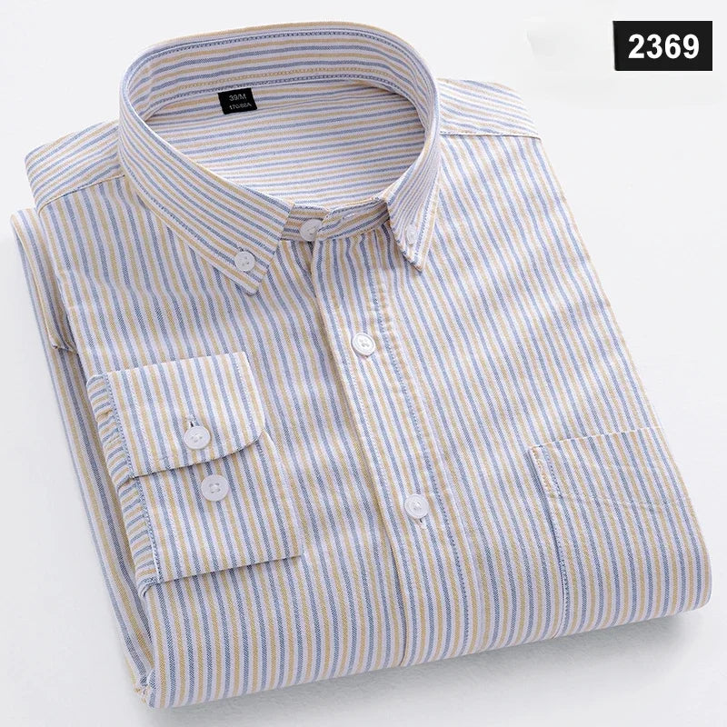 Casual Long-sleeve Shirts for Men Slim Fit Plain Shirt 100%cotton Plaid Striped Tops Soft Designer Fashion Korean Trends Clothes ShedPoundsPortal