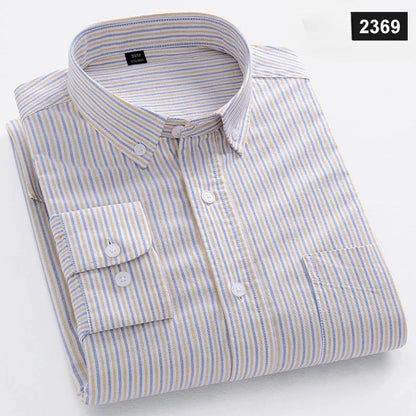 Casual Long-sleeve Shirts for Men Slim Fit Plain Shirt 100%cotton Plaid Striped Tops Soft Designer Fashion Korean Trends Clothes ShedPoundsPortal