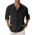 Streetwear Men Lightweight Shirts Long Sleeve Henley Cotton Linen Shirts for Men Beach Hawaiian Shirts Breathable Collar Tshirts ShedPoundsPortal