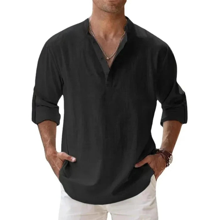Streetwear Men Lightweight Shirts Long Sleeve Henley Cotton Linen Shirts for Men Beach Hawaiian Shirts Breathable Collar Tshirts ShedPoundsPortal