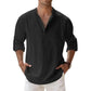 Streetwear Men Lightweight Shirts Long Sleeve Henley Cotton Linen Shirts for Men Beach Hawaiian Shirts Breathable Collar Tshirts ShedPoundsPortal