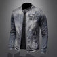 Trendy Stand Collar Zip-Uplapel Motorcycle Denim Jacket Unique Vintage Sports Top For Men Casual Trendy Brand Jacket ShedPoundsPortal