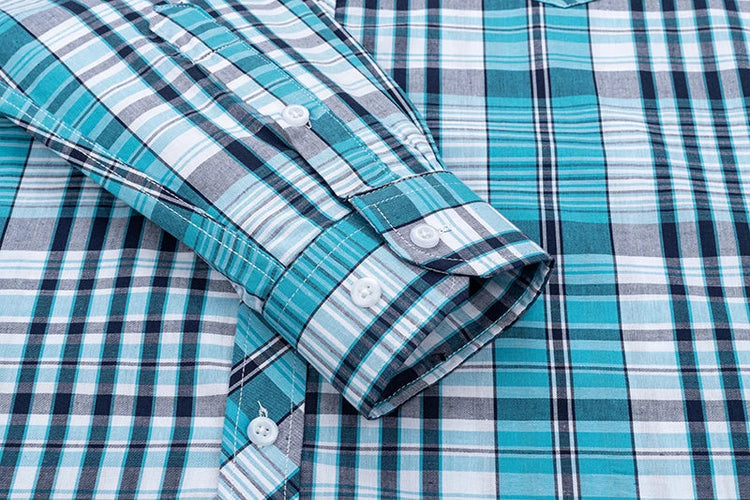 New Cotton Plaid Shirts For Man Long Sleeve Single Pocket Regular Fit Soft Easy Care Classic Dress Casual Shirts Man Clothing ShedPoundsPortal