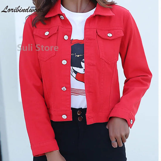Jeans Jacket and Coats for Women 2025 Autumn Candy Color Casual Short Denim Jacket Korean Coats Women  Jeans Jacket  Clothes ShedPoundsPortal