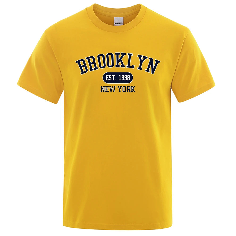Brooklyn Est.1998 New York Letter T Shirts Man Casual Crewneck Streetwear Breathable Fashion Summer Tops Cotton Loose T-Shirts ShedPoundsPortal