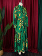 Elegant lapel print single breasted Waist tie long sleeved dress for spring and autumn women&