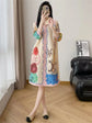 Womens Dresses Evening Dresses Beautiful Lssey Miyake Pleated Dress Summer new Fashion Lapel Loose Slim Long Print Fat mm Skirt ShedPoundsPortal