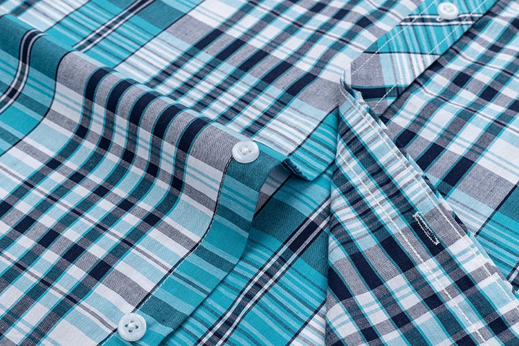 New Cotton Plaid Shirts For Man Long Sleeve Single Pocket Regular Fit Soft Easy Care Classic Dress Casual Shirts Man Clothing ShedPoundsPortal